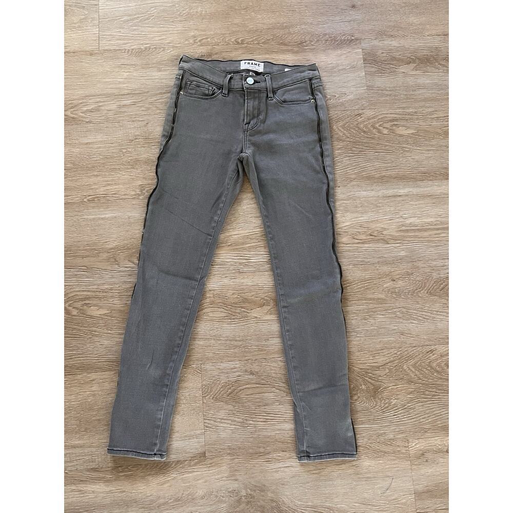 FRAME Le Skinny de Jeanne Jeans Womens 25 Gray Stretch Skinny‎ Side Zip Denim